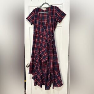 🔴🔵 Impeccable Pig Red & Blue Plaid Wrap Dress 🔵🔴
